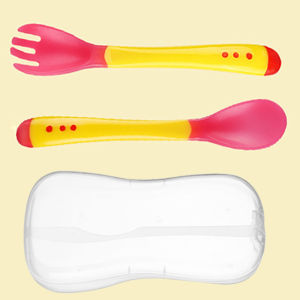 Spoon & Fork Silicone Utensil for Children Feeding Material Set With Case BPA-Free