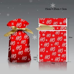 🔥10Pcs Christmas Gift Bag Christmas Plastic Bag Ribbon Drawstring Pocket Loot Bags Christmas Candy Gift Cookie Bags