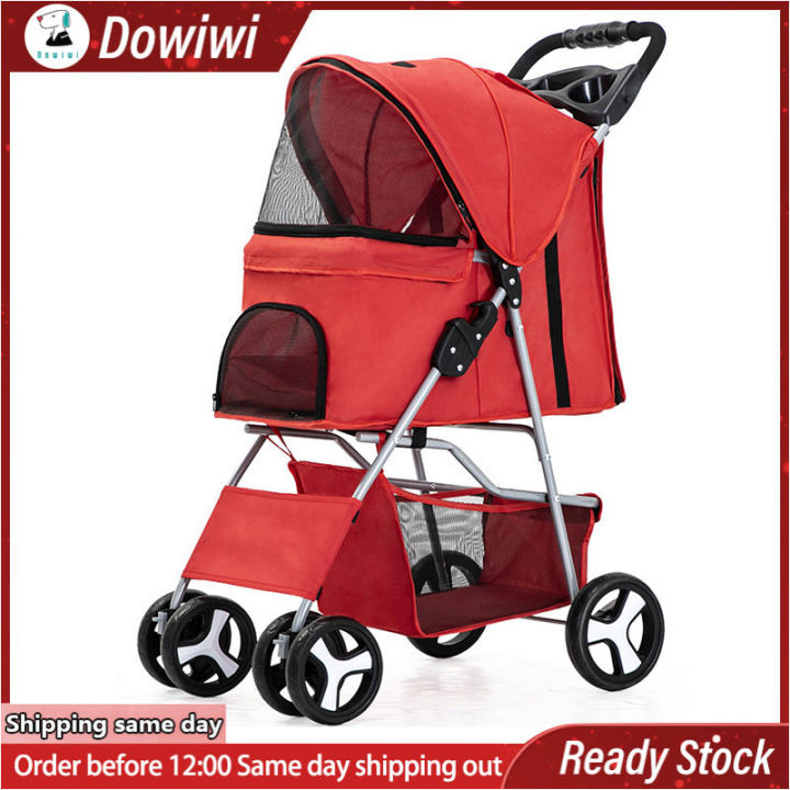 Pet Dog Cat Stroller 360° Degree Wheels Black 4 Wheels Stroller Heavy