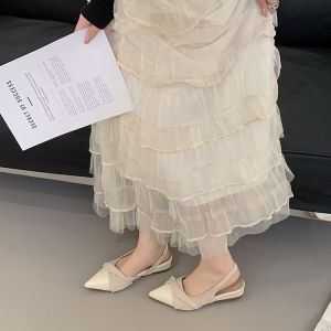 Free Shipping Elegant Nude-Colored Pointed-Toe Sandals New Style For 2026 Suitable For Outdoor Wear With A Raised Heel And A Back Opening For Summer