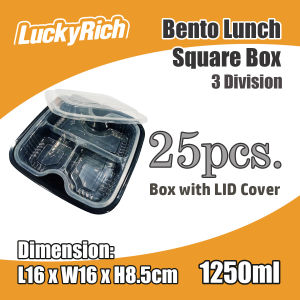 LuckyRich - Bento Lunch Square Box 25pcs 3 Division per pack orders