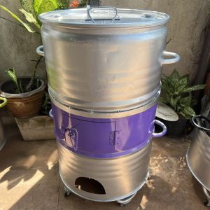 เตาย่างตู้อบไก่ อบเนื้อ เตาอบถ่านไร้ควัน อบหมูแดง หมูกรอบไก่กรอบ มีล้อ 200 ลิตร ผลิตเองโดยตรง ตัวถังถอดได้ แยกถังได้ สะดวกมาก ขายดี