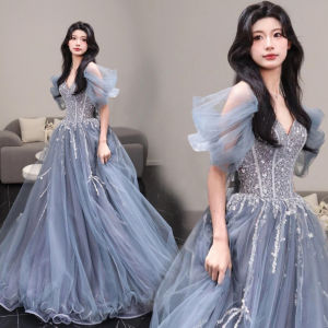 2025 New Blue Luxury Formal Dress – Off‑Shoulder Evening Gown  Mermaid Ball‑Gown Hostess Banquet Princess Dress
