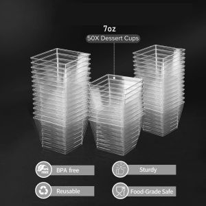 60ml 50pcs Square Clear Mousse Cups Plastic Dessert Cups Appetizer Cup for Jelly Mousse Ice Cream