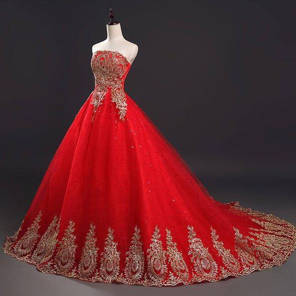 🚀📣 Lace Red Wedding Dresses Women Fashion Elegant Ball Gown | Lazada PH