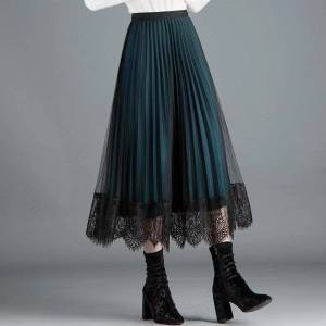 Skirt Autumn and Winter Womens New Large High Waist Lace Pleated Skirt Tulle Skirt