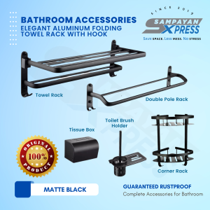 Elegant Bathroom Accessories Aluminum Towel Rack Hotel Toilet Pendant Double Folding Towel Rack With Hook