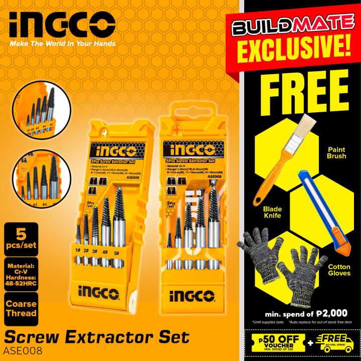 INGCO 5PCS Screw Extractor Easy Out SET ASE008 •BUILDMATE• IHT Lazada PH