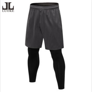 Luoke Mens Sports Trousers Double-layer Solid Color Professional Running Training Quick-drying Pants