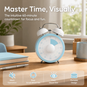 OKDEALS01 60-Minute Visual Timer High Volume with Stand Countdown Timer Multi Functional Self-discipline Kitchen Cooking Timer Kids and Adults