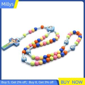 Millys สร้อยคอจี้กางเขนการ์ตูนลูกปัดลูกประคำเครื่องประดับศาสนาคาทอลิกสำหรับเด็ก