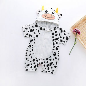 Summer New Cartoon Animal Tiger Puppy Baby Rompers Short Sleeve Jumpsuit Cute Newborn Hooded Boy Girl Clothes