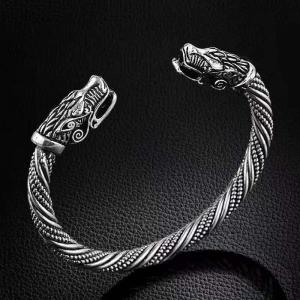 New cross-border European and American retro Nordic dragon head zodiac dragon head mens open bangle bracelet alloy jewelry wholesale