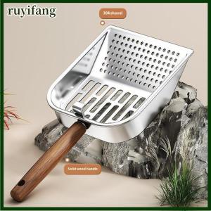 ruyifang ทัพพีตักทรายแมวด้ามยาวทำจากไม้ตักของเสียเครื่องมือทำความสะอาดพลั่วสำหรับสัตว์เลี้ยงด้ามยาวพลั่วตักทรายแมว
