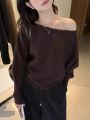 Korean Long Sleeves Off Shoulder Knitted Sweater For Women Loose Lantern Tops. 