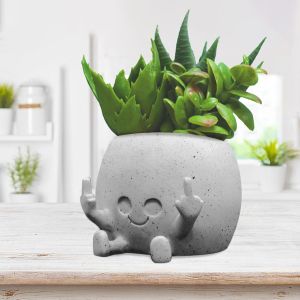 Smily Face Planter Pot with Middle Fingers Up Face Plant Pot Resin Flower Head Planters for Indoor Outdoor Plants Succulent Pots for String of Pearls Plant Live Gift Ideas for Christmas