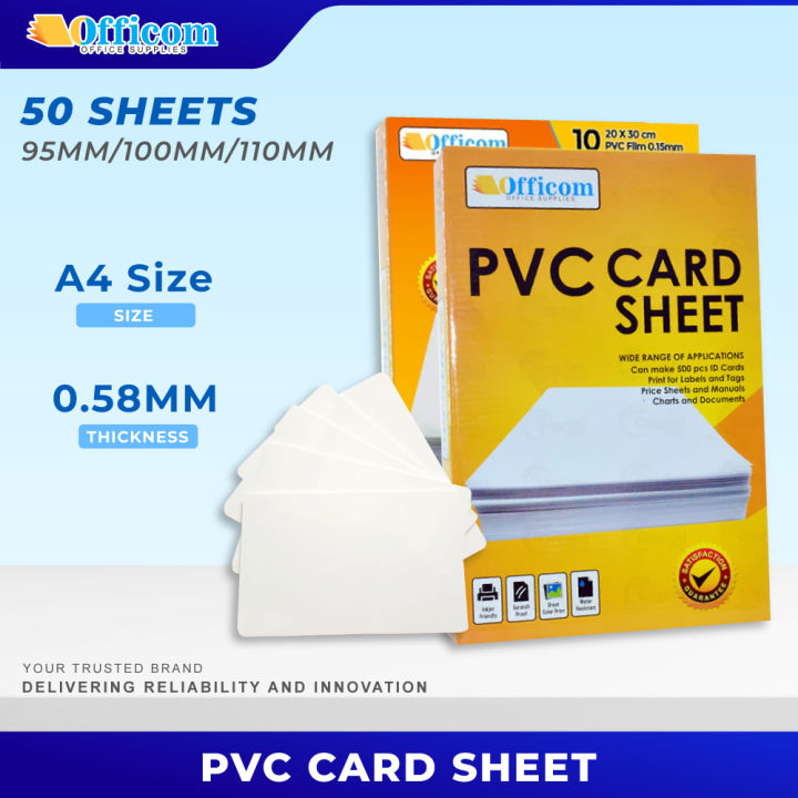 Officom 50 Sheets PVC ID Card Sheet Film A4 Size High Quality Customization for ID Card Making Name Tag ATM Gift Cards
