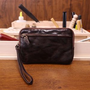Vegetable Tanned Leather Zipper Purse Cowhide Zero Wallet Large Capacity Card Bag Cow Leather Key Storage bag Clutch Bags Wallet2026
