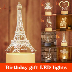 USB 3D Acrylic Lamp Gifts 3D Creative Illusion Designs Electric warm light base LED desk lamp