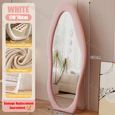 Full Body Mirror Nordic Full Body Mirror With Stand Floor Mirror Dressing Mirror Home Mirror For Beauty Girl Wave Mirror Bedroom Cream Style Fitting Dressing Mirror 160cm/170cm