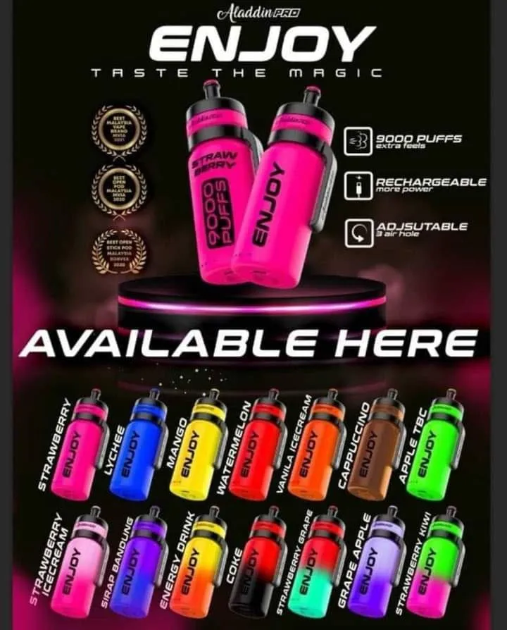 NEW ARRIVAL ALADDIN PRO ENJOY 9000 Puffs Disposable 650mAH Rechargeable Pod  Pakai Buang