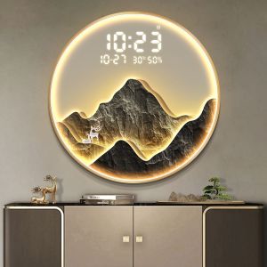 Digital Wall Clock For Bedroom Digital Wall Clock For Living Room Light Luxury Entrance Painting LED Light Digital Display Painting Living Room Circular Hanging Painting Creative Wall Lamp Digital Clocks Wall Moderm Luxury