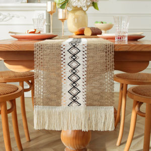 Cotton Linen Table Runner with Tassels Heat Resistant Placemat for Dining Kitchen Table Decor Home