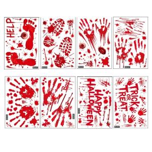 No Glues Static Cling Decorations 8 Sheets Realistic Bloody Handprint Footprint Sticker For Glass Door Party Decors