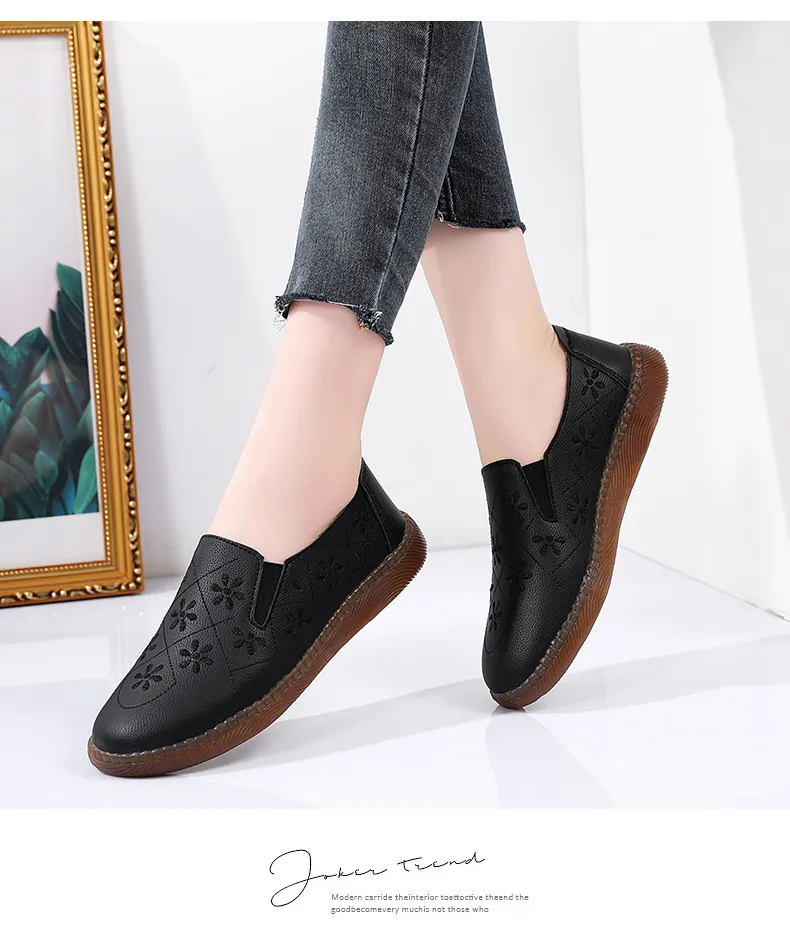 VIWANA Women White Flat Shoes Plus Size 35-42 Genuine Leather Ladies  Loafers Soft Sole Black Casual Flat Shoes For Women Korean Style Slip On  Flats