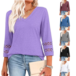 Fashion Loose Fit Cropped Sleeve Blouse Elastic Spandex Summer Tops Trendy Lace Design Comfortable T Shirt Daily Wear