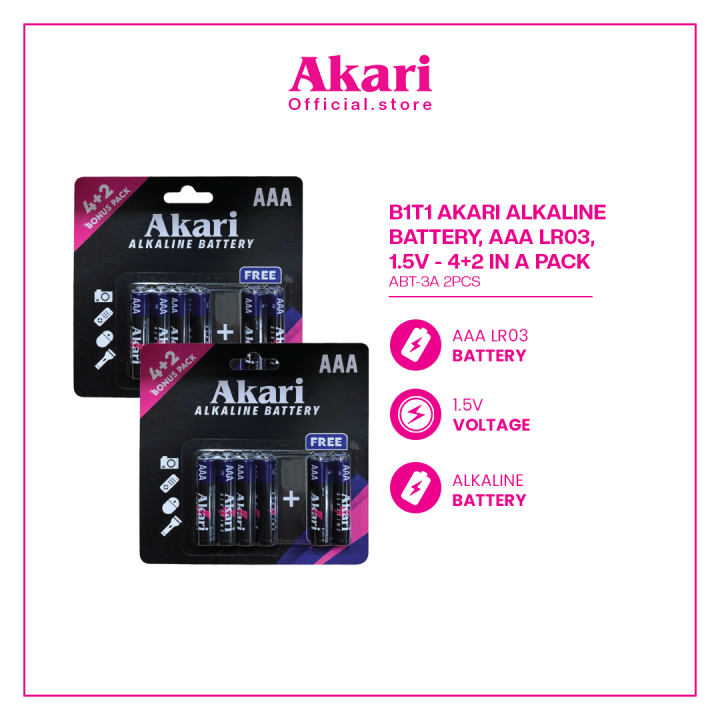 Akari Alkaline Battery, AAA LR03, 1.5V - 4+2 in a pack Buy 1, Take 1 (ABT-3A)