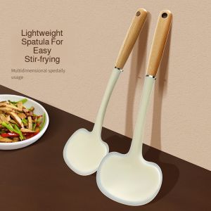 Household frying special silicone spatula highgrade foodgrade handle/Household frying spatula special silicone handle/Wooden handle high temperature resistant silicone nonstick frying spatula