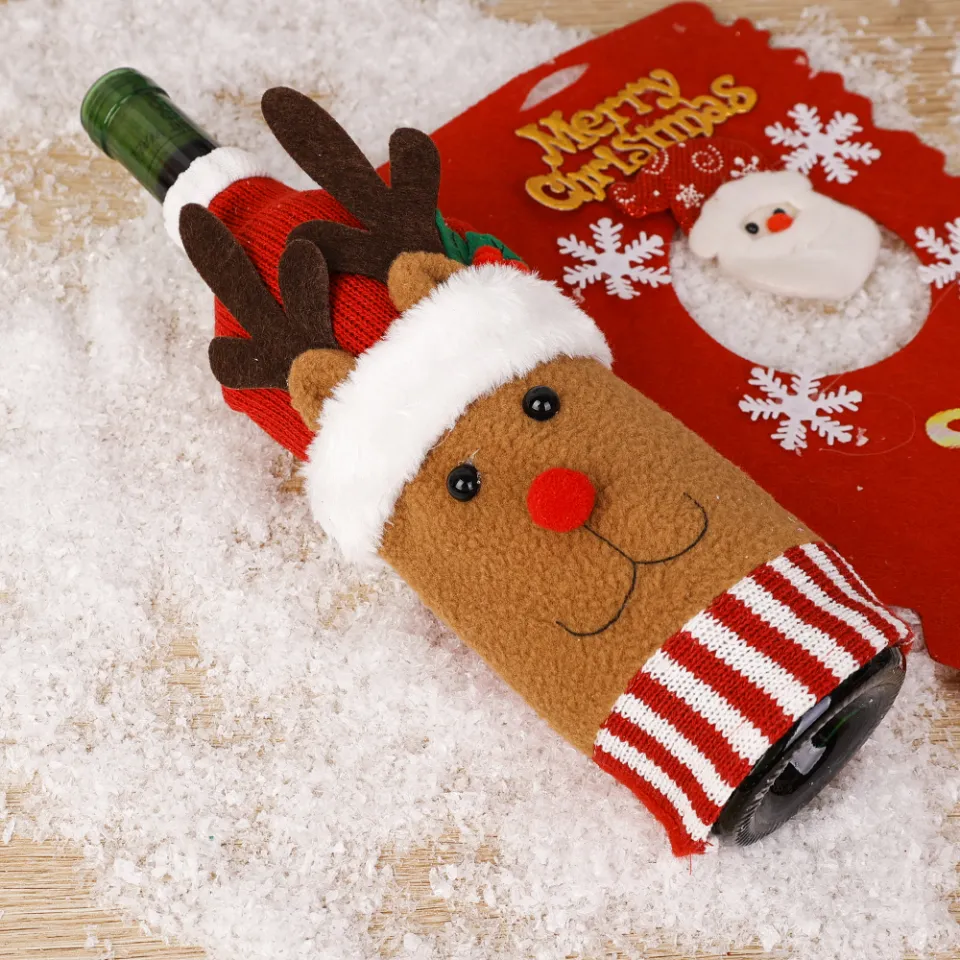 Scarf Wine Bottle Santa Hats Merry Christmas】Christmas Decoration