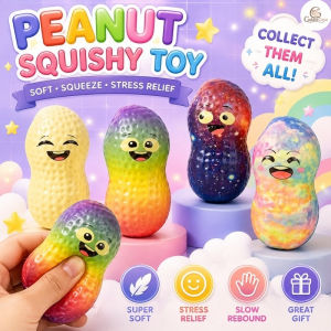 CuddleCove 4PCS Rainbow Gradient Smiley Peanut Squishy Toy Realistic Peanut Stress Relief Squeeze Toy