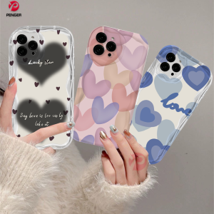 (Lokal Ready) PENGER Casing hp iPhone 11 12 14 13 12 Pro Max XR 7Plus iPhone 15 Pro Max X XS Max 6s 7 8 6 Plus SE 2020 Art Watercolour 3D Wavy Curved Edge Love Heart Case