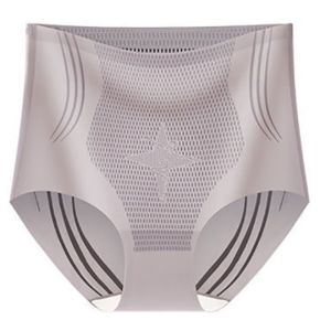REEBO Mid Waist Women Ice Silk Briefs Tummy Control Cotton Crotch Postpartum Panties Fashion Lingerie Seamless Shapewear Female