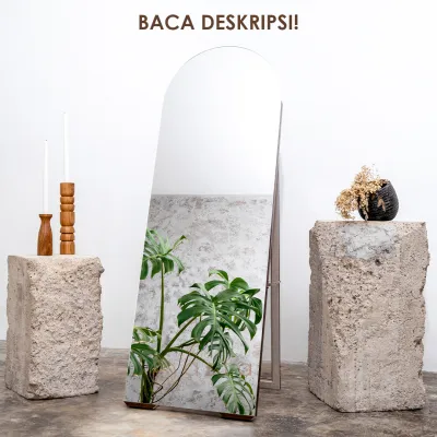 Astare Standing Mirror Full Body Frameless Oval 150×60cm - Gratis Packing Kayu