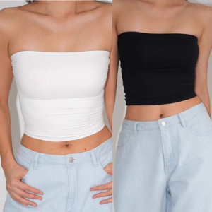 Womens Sleeveless Strapless Crop Tube Top Backless Bandeau Tops Casual Summer Outfits Short Shirt Streetwear