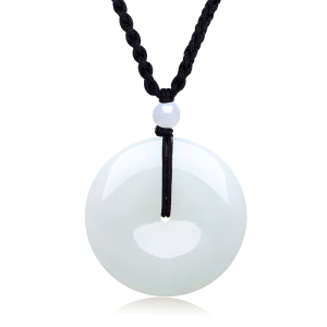 ZHOU LIU FU 周六福 Hetian Jade Pendant Necklace Natural White Jade Pendant for Women Men Couple 65-75cm YA040861