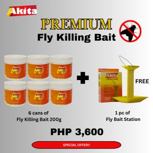 Akita Fly Killing Bait x 6 CANS with + FREE 1 Fly STATION  Effective Fly Killer For Fly Control in Poultry & Other Farms