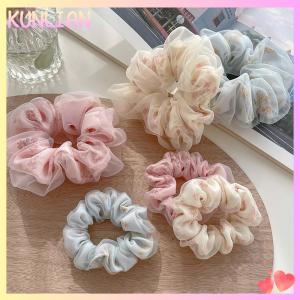 [KUNLIAN] Double Layer Silk Organza Scrunchies Sweet Flower Hair Band For Girls Ponytail Holder Rubber Bands Hair Ties Hair Accessories