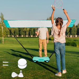 Portable Badminton Net Set with Storage Box Net 2 Telescopic Rods 2 Badminton Rackets 2 Nylon Shuttlecocks Folding Volleyball Tennis Net