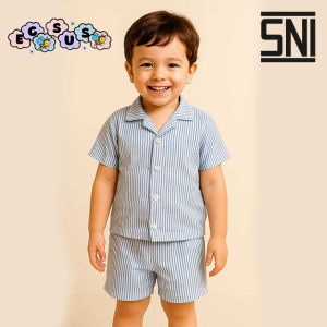 (EGSUS) Setelan Piyama Anak Bayi Balita Salur Rayon New Born-2 Tahun Laki Laki Merah