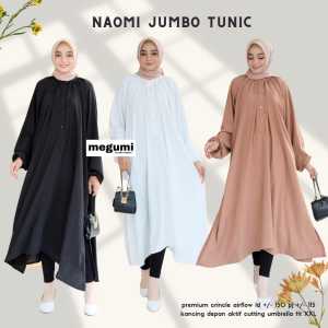 Baju Atasan Long Tunik Naomi Ukuran Jumbo Bahan Crinckle Airflow Fashion Wanita