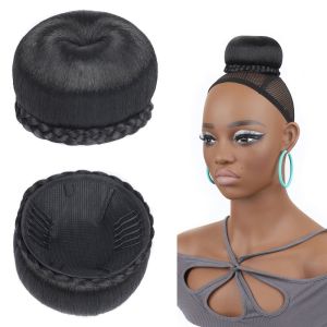CUTE Easy To Use Synthetic Fake Hair Bun Real Heat Resistant Clip in Hair Extension Comfortable Handmade Braided Chignon Black Hair Extension