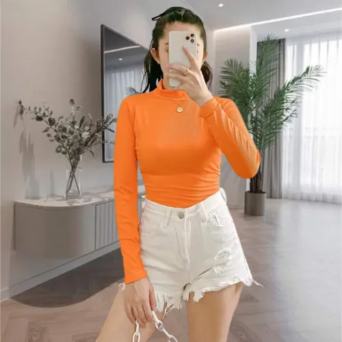 Aesthetic Turtle Neck Long sleeve Top For Women Clothing Casual Turtle Neck Long Sleeve Knitted Blouse For Women Casual Turtle Neck Blouse Long sleeve For Womens Clothing Slim Fitted Knitted Top