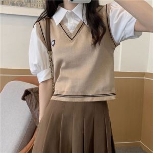 SUMMERTOP | BJ1658 Rajut Outer Knit Vest Jepang V Leher (Vest SAJA) Shirt Knit Atasan Tanpa Lengan