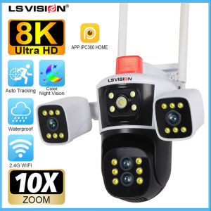 LS VISION 8K 16MP 3 Lens WIFI CCTV kamera tiga Lens 10X Zoom berkualiti tinggi PTZ berkualiti tinggi kamera kamera keselamatan rumah rumah rumah lampu kalis air warna led malam 24 jam Video kamera IP