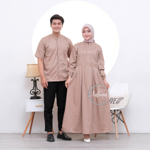 Setelan Baju Couple Gamis Maxy Dan Kemeja Pria CP Bahan Katun Toyobo Premium Tebal Standar Jumbo