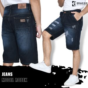 ERACOZ Celana Jeans Pendek Pria Model Sobek Blue Black